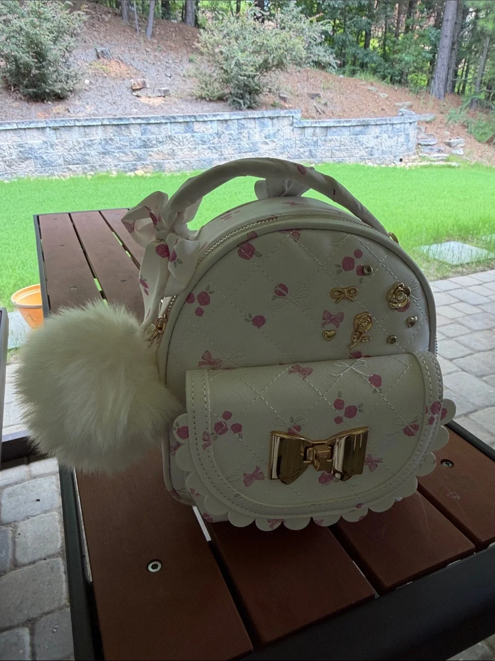 NWT Under One Sky Cream and Pink Floral Bow Mini Convertible Backpack